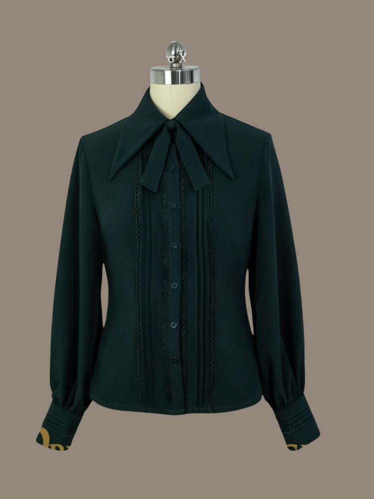 Prince Lace Ärmel 4 und lange Details Foldover Plissee Optionen Farbe Shirt Kragen Spitze