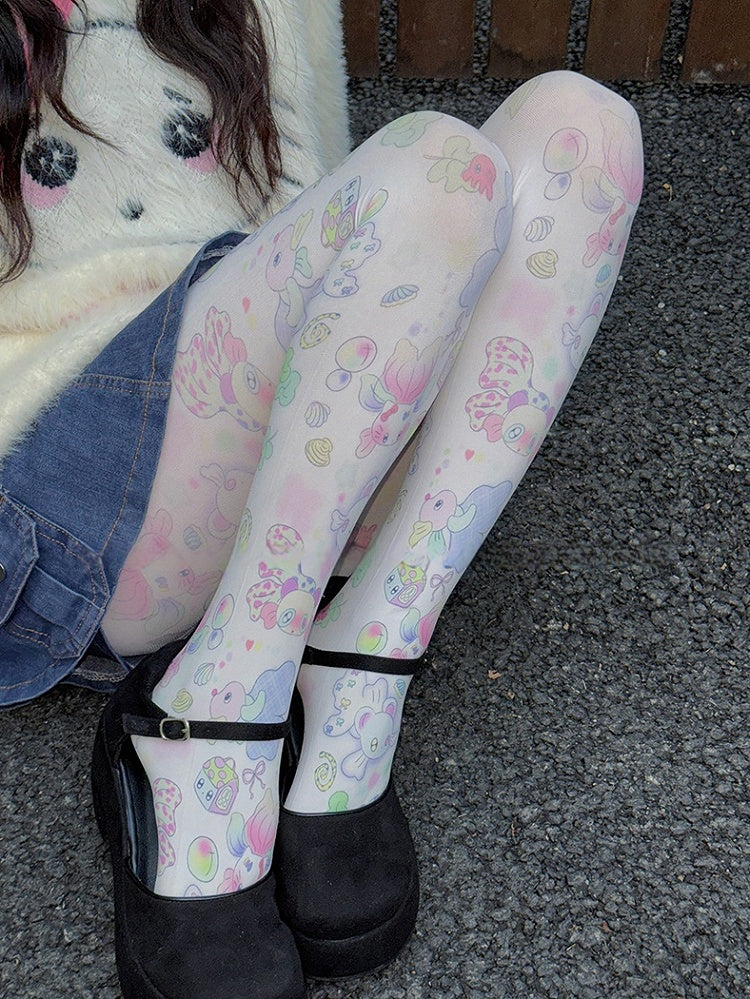 White Sweet Goldfish Cartoon Tights