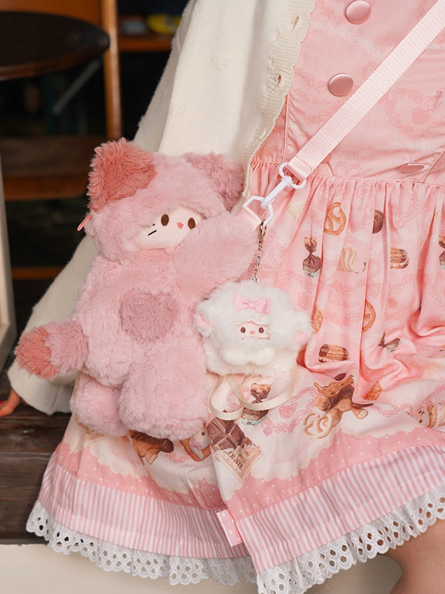 ピンクのかわいい猫型ぬいぐるみバックパック S/M/Lサイズ