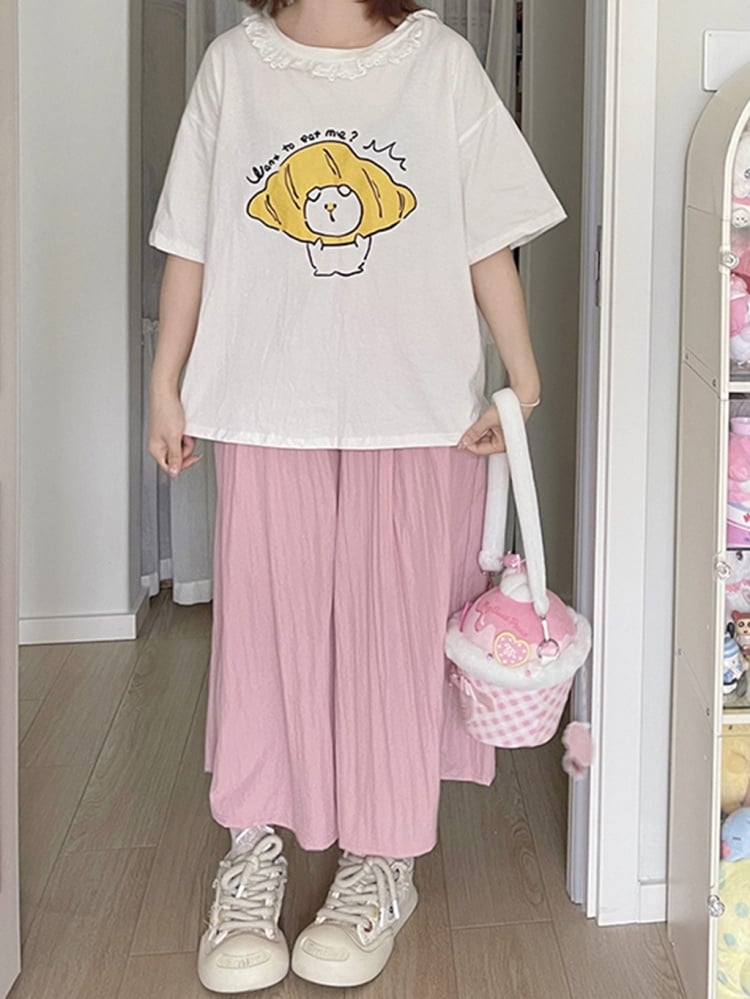 ピンクカーキワイドレッグカットパンツ