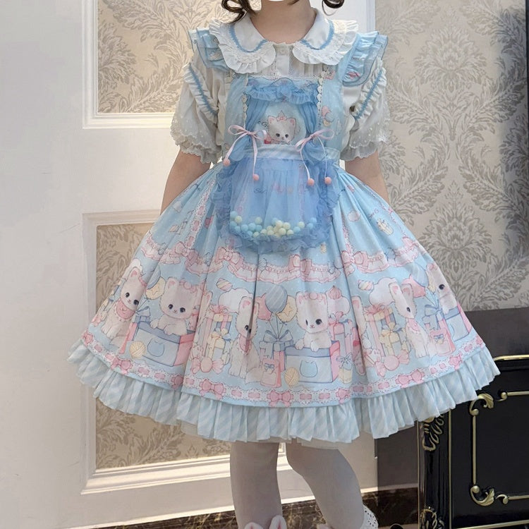 Collar White Short Blouse Blue Round Sleeves Flat and