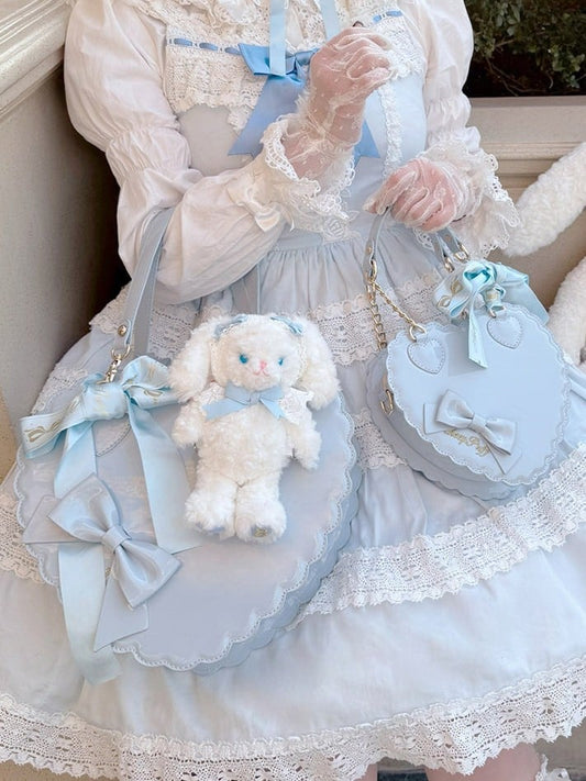 Decorative Size Heart Detail Large in Bow PU Blue Hand/Crossbody Bag Zipper