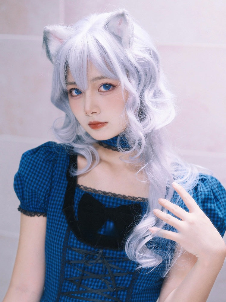 Wig Length Bangs 70CM With Wavy Silver Air