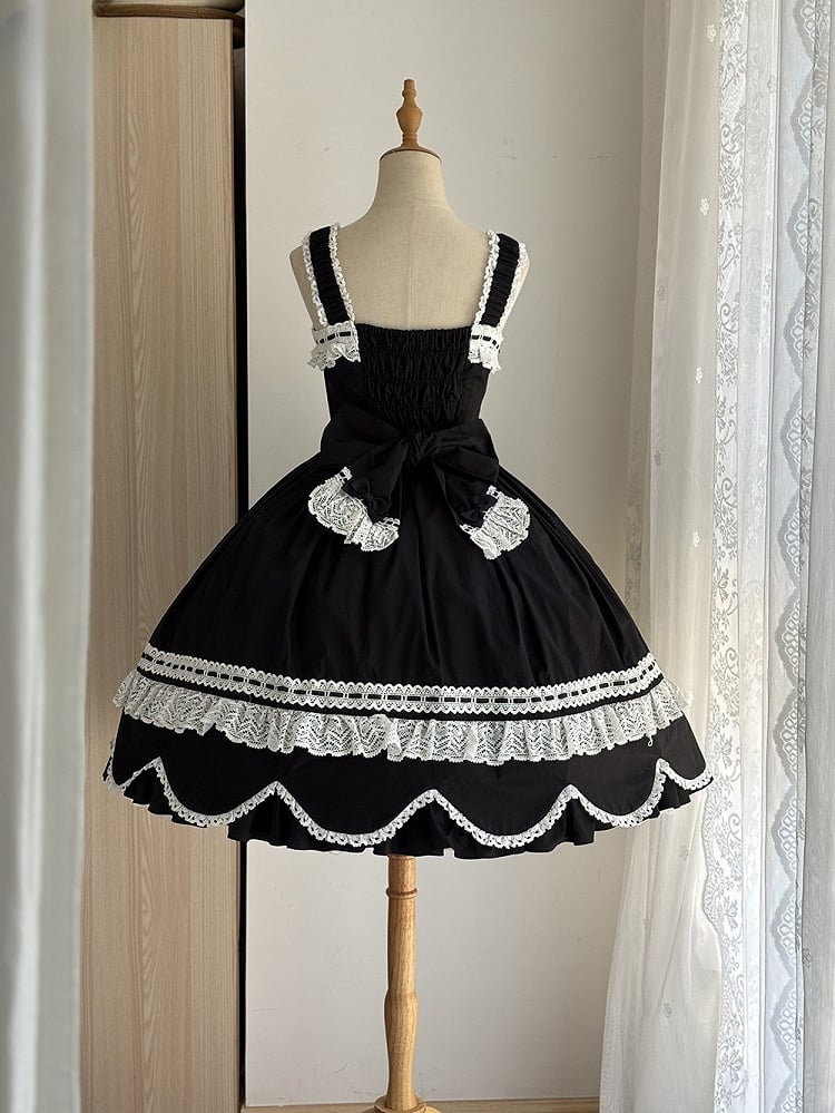 Trimmen Sie alten schwarzen Pullover Saum Schule Rand Kleid gewellten Rock Lolita
