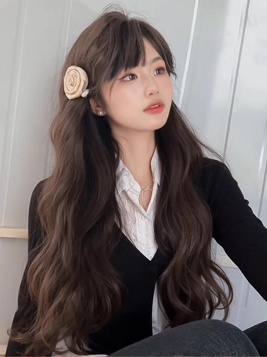 Wellige Ponyperücke 60CM Braun Länge Luft mit