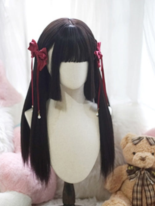 Black Hime Cut Long Straight Wig With Full Bangs