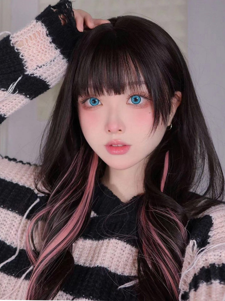 Pink Black Wig And Wavy Length Air 65CM Highlight With Bangs