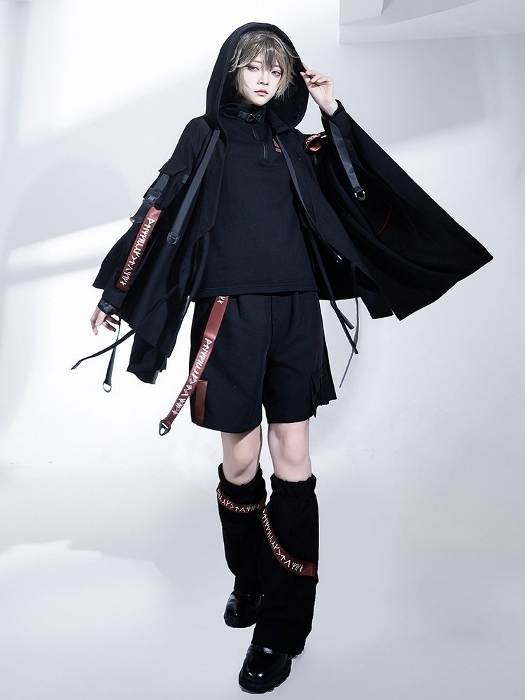 Ouji Shorts Red Techwear Fashion Strappy and Black