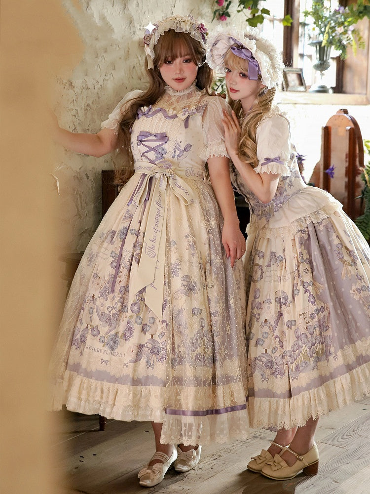 Purple Jumper Plus Lolita Skirt Print Classic Floral Sizes Available Elegant