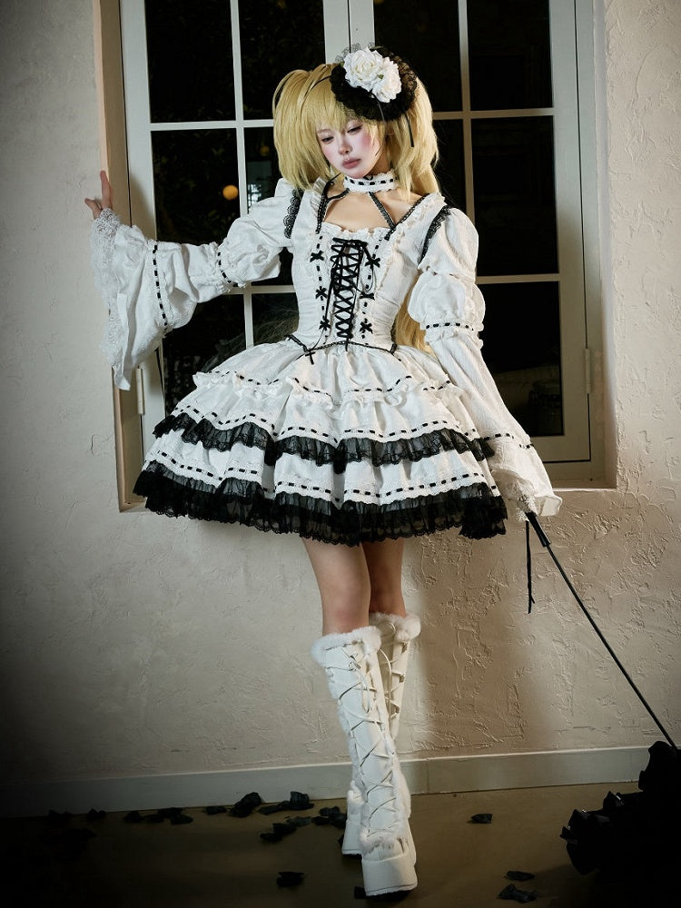 女の子の袖付きトップスとスカートの衣装、ロリータ、取り外し可能なファンアート、マジックファッション、パフゴシック+
