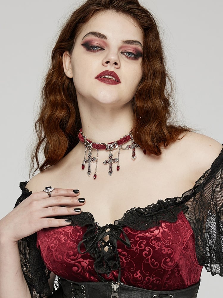 Roter Gothic Wunderschöner Kreuz Choker
