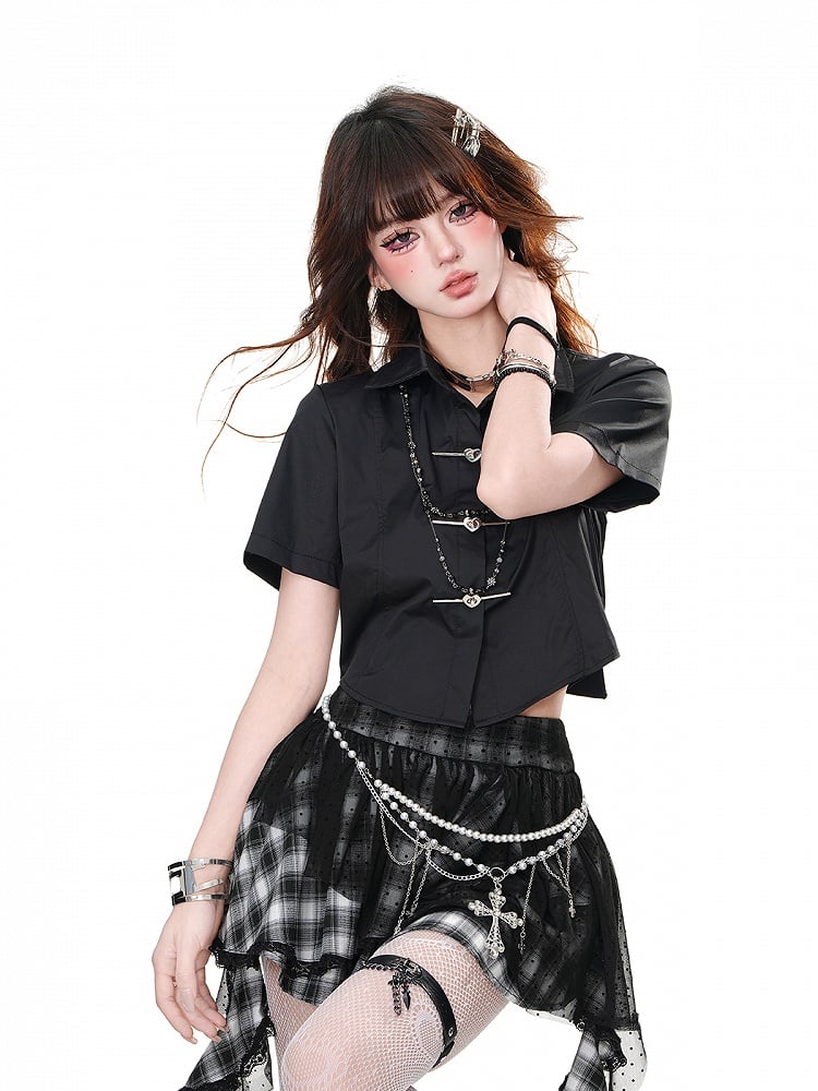 Top with Big Bow Cropped Black/White Cutout Glamorous at Back
