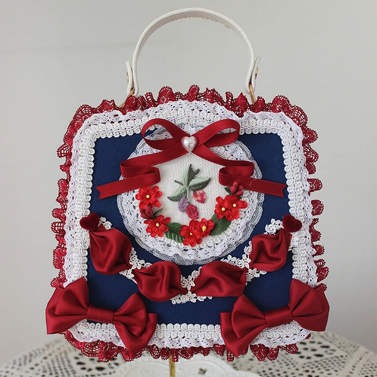 Lace Lolita Adorned Handbag and with Bows – Options Flower 9 Ribbon Color Elegant Classic