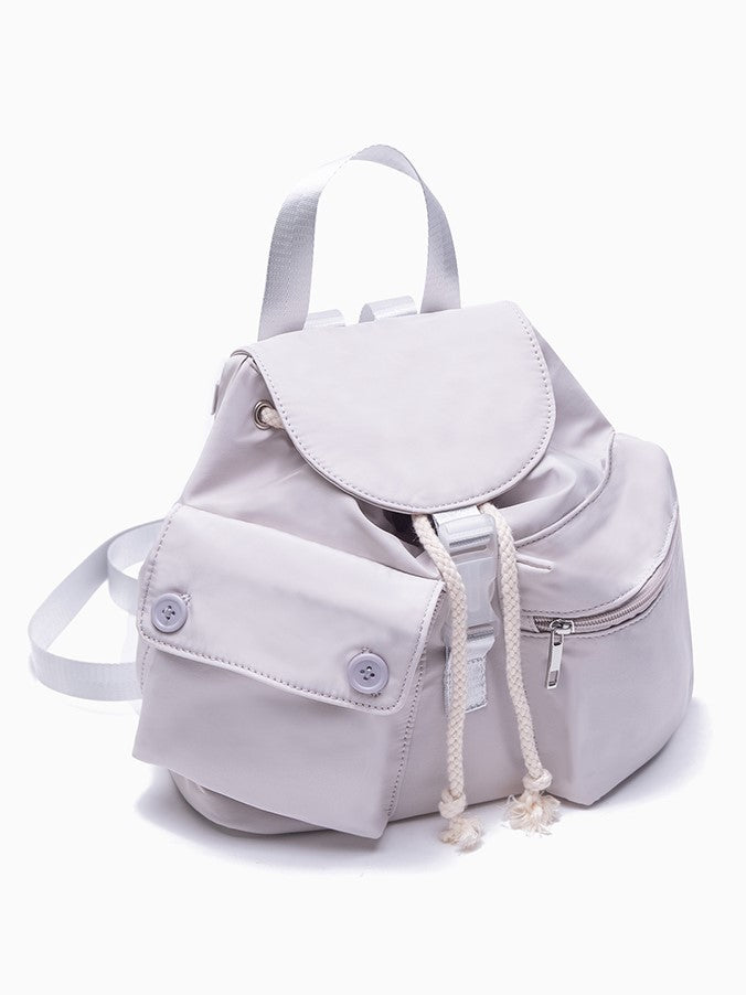 Chic Grey Drawstring Backpack With Flap Closure