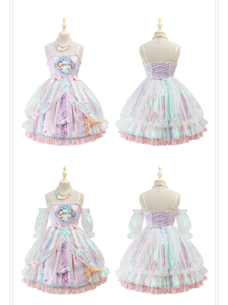 Candy Decorated Purple Straps Bead Dress Sweet JSK and Lolita Spaghetti Light