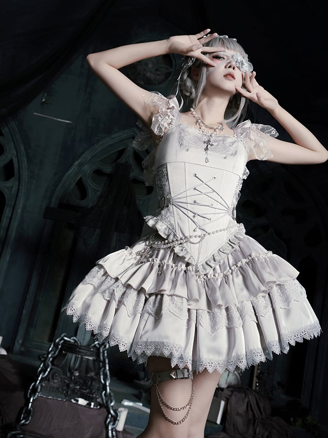 Silver Candelabra Corset Swan Boned Top Embroidery Waist