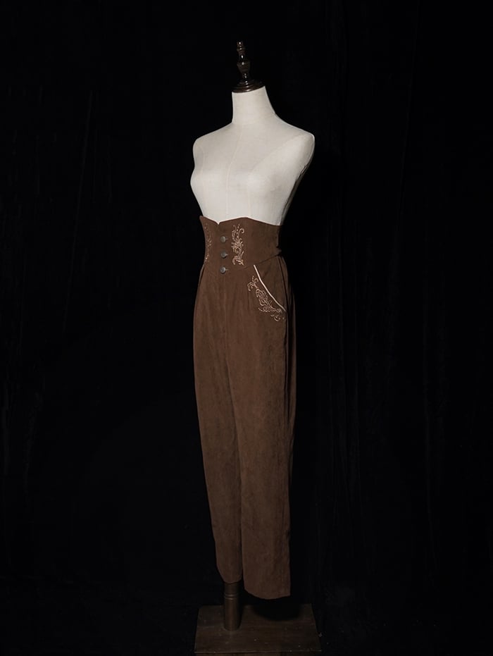 Straps Ouji with Corset Pants High Waist Belt Coffee Lolita