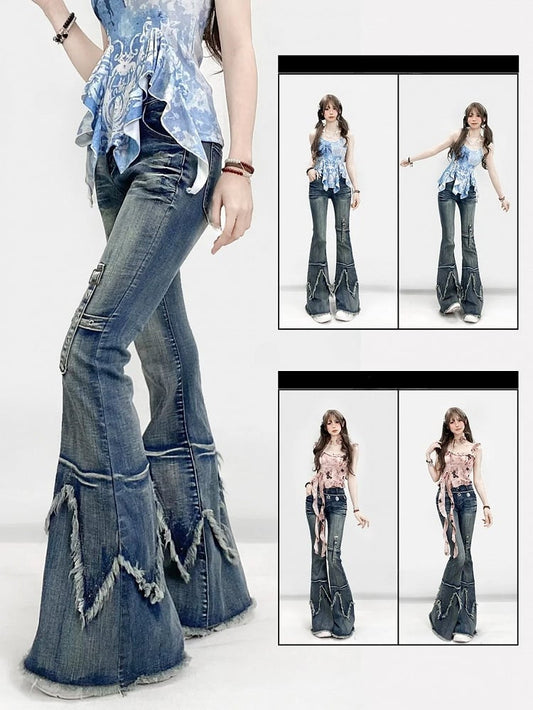 Raw Flare Glamorous Hem Silhouette Jeans Bittersweet Blue
