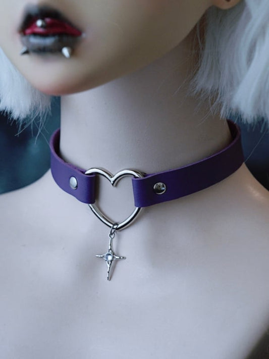 Gothic Cross Purple Pendant Heart Choker