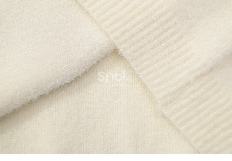 White Cute Puppies Pattern Round Neck Loose Sweater