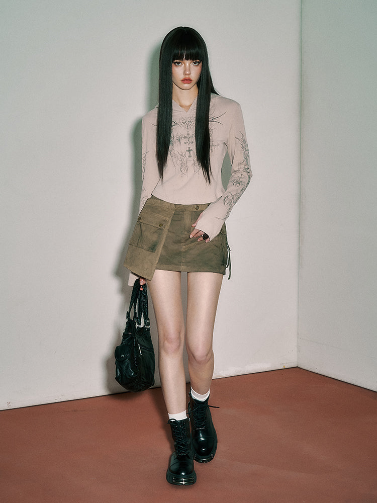 パンクロッククロススパイダーウェブキャメルサンプロテクションフード付きトップ