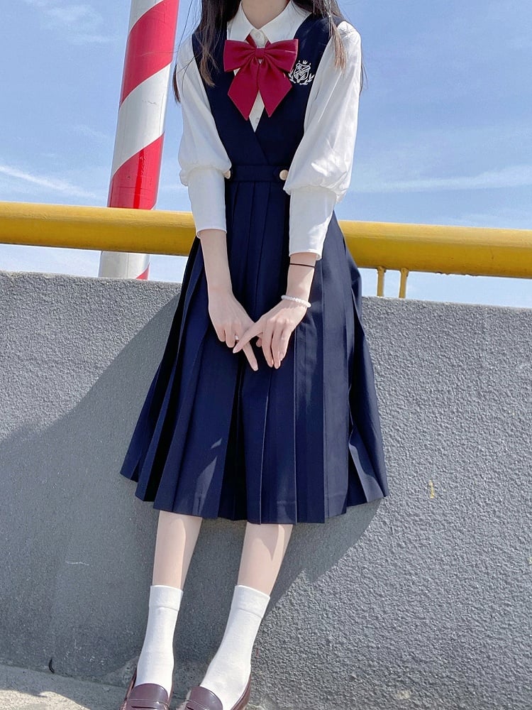 70cm Dark / High Waist Box Pleat Skirt Overalls 65 Blue Length