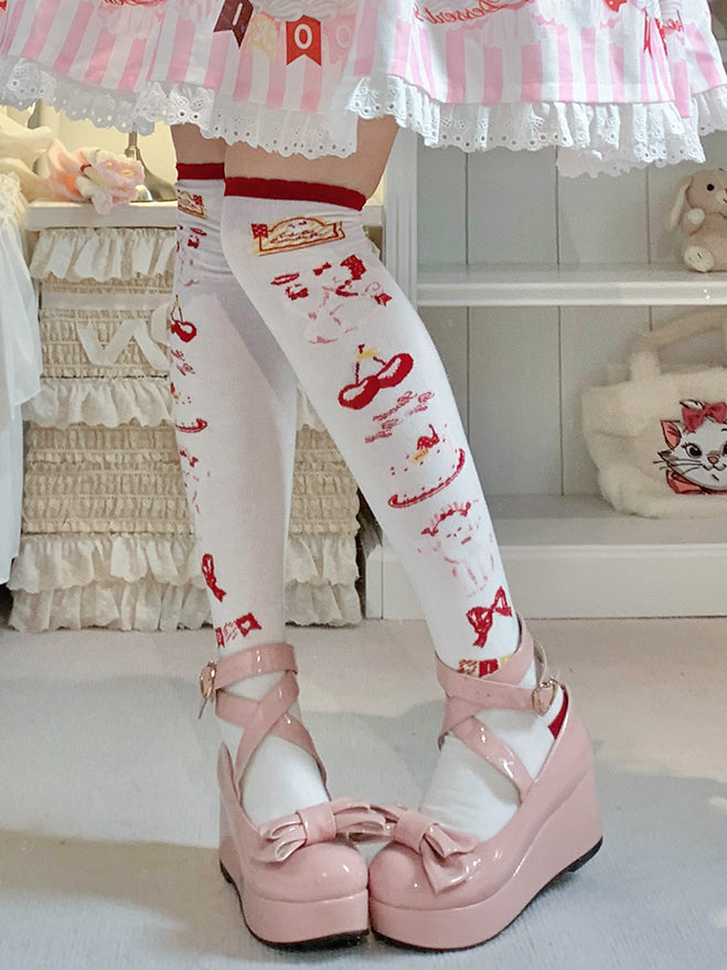 Süße Lolita-Overknee-Strümpfe mit Welpen-Print