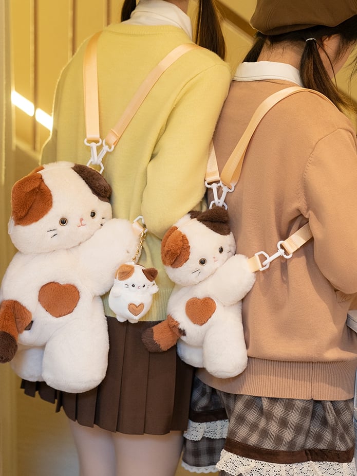 Small/Middle/Large Backpack/Crossbody Options Bag Cute 3 Keychian Heart Size White Kitty + Plush