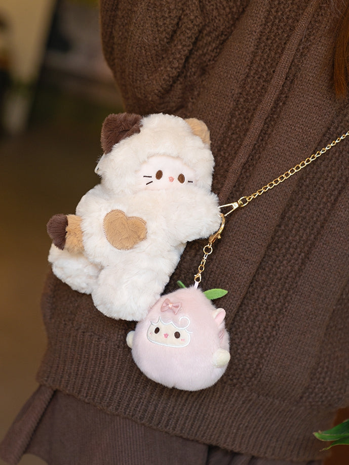 Plush + Options 4 White Backpack/Crossbody Keychain Bag Small/Middle/Large Size Kitty-shaped