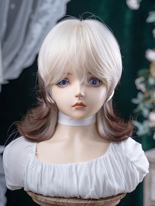 Bangs With Blonde And Air 43CM Length Ombre Brown Wavy Wig