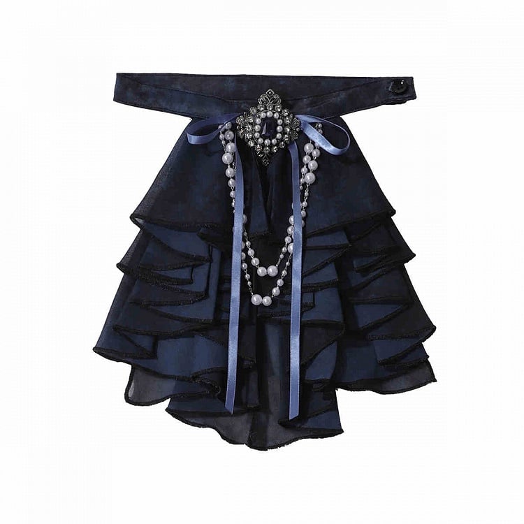 Long Shirt - Black Ouji Blue + Sleeves Tie Waistcoat Jabot Full and Prince Shorts Lolita Set