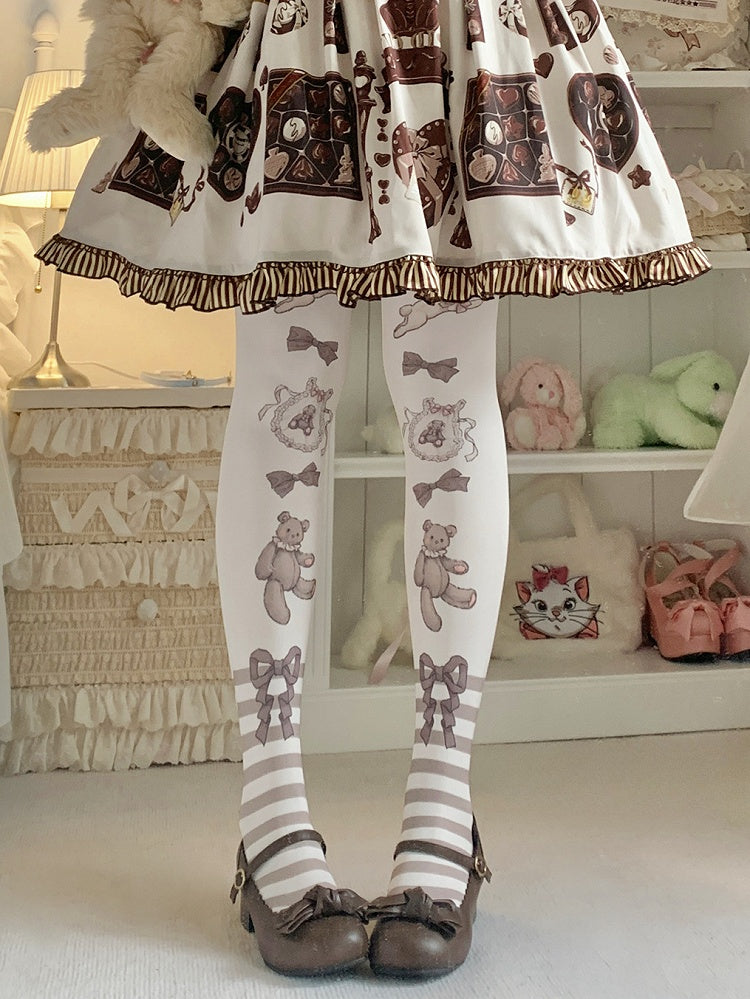 Brown/Pink Bunny and Bear Striped Sweet Lolita Tights