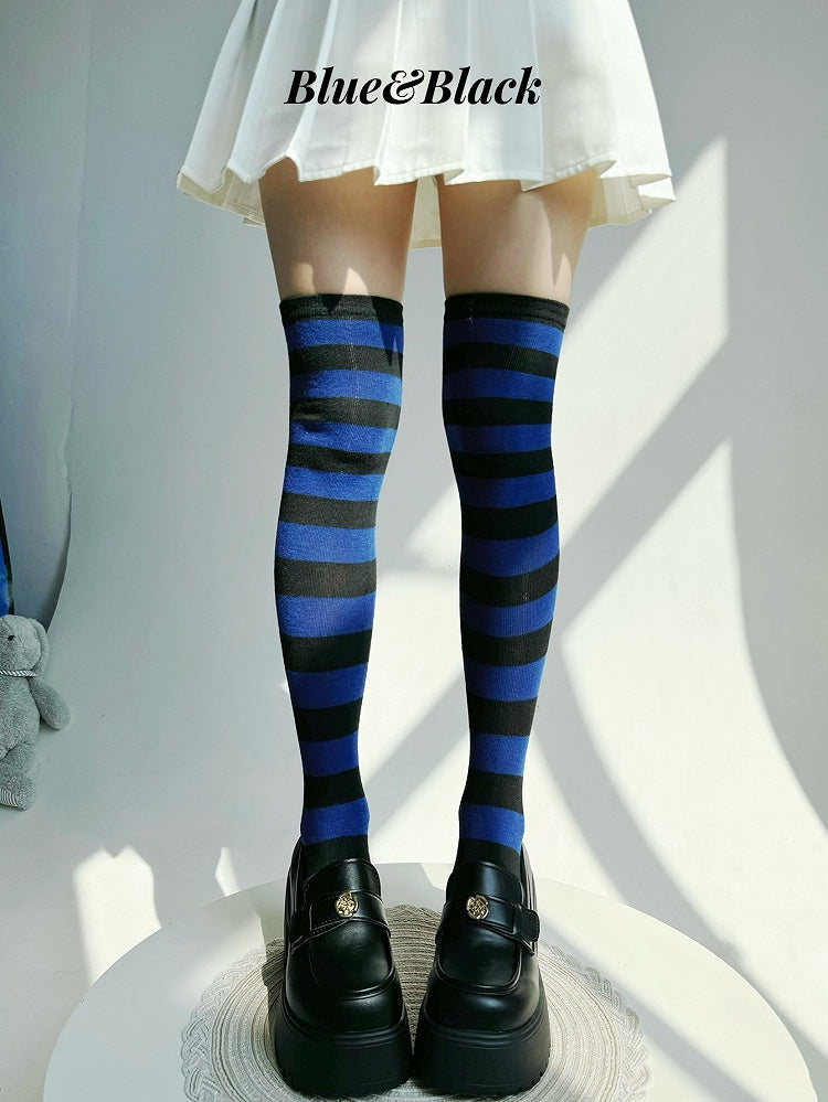 Striped Pattern Lolita Over Knee Stockings