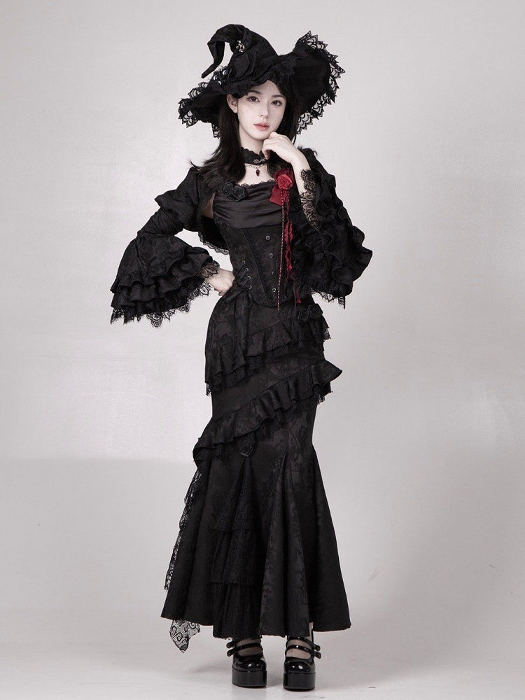 Black Gothic Trimming Lolita Flounce Elegant Mermaid Vampire