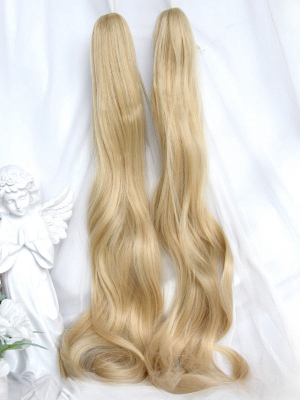 Perruque blonde courte avec frange + 60 cm, double queue de cheval et pinces à cheveux