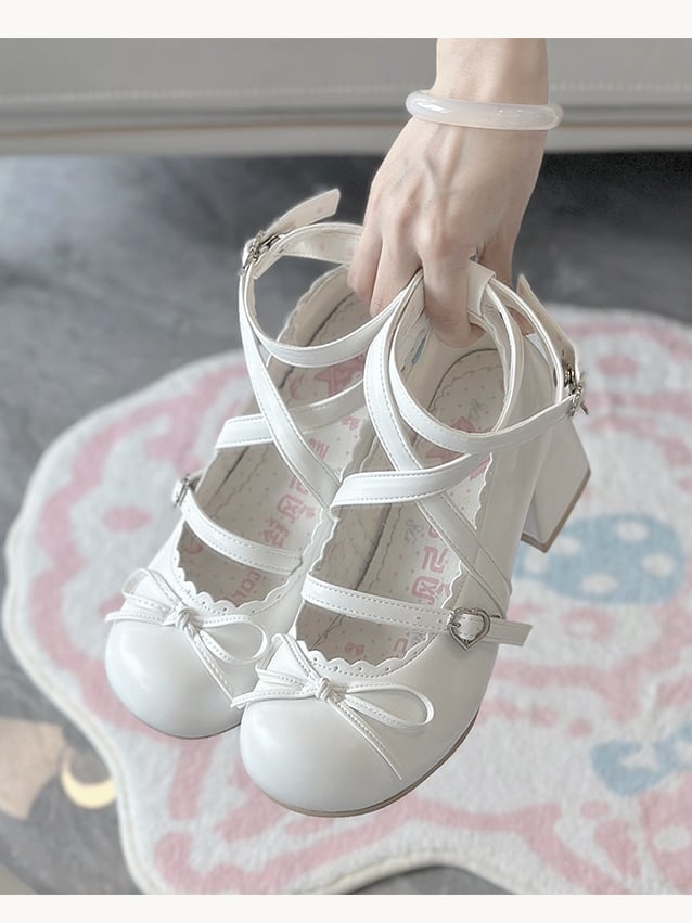 Heel Comfort - Block Mid Jane PU Schuhe White Mary