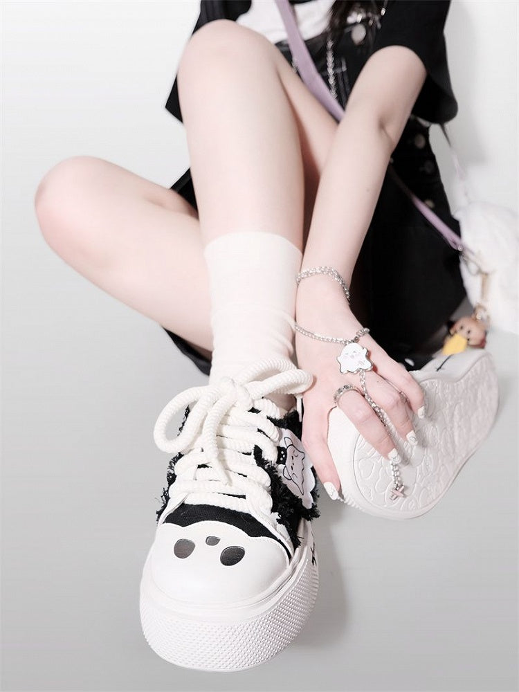 Sneakers Cute Black Ghost Platform Canvas und Weiß