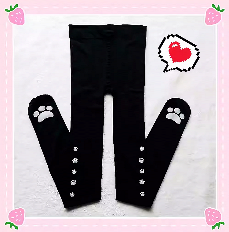 Schwarze Strumpfhose mit Katzenpfotenmuster