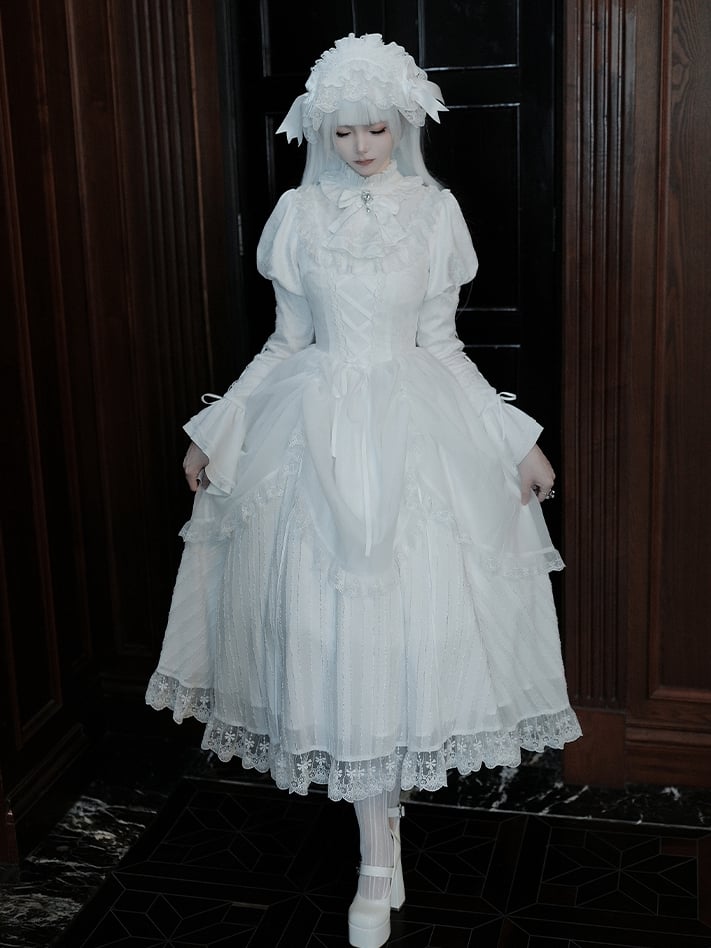 Gothic Neckline Ruffle Dress Juliette White Sleeves Set Lolita OP