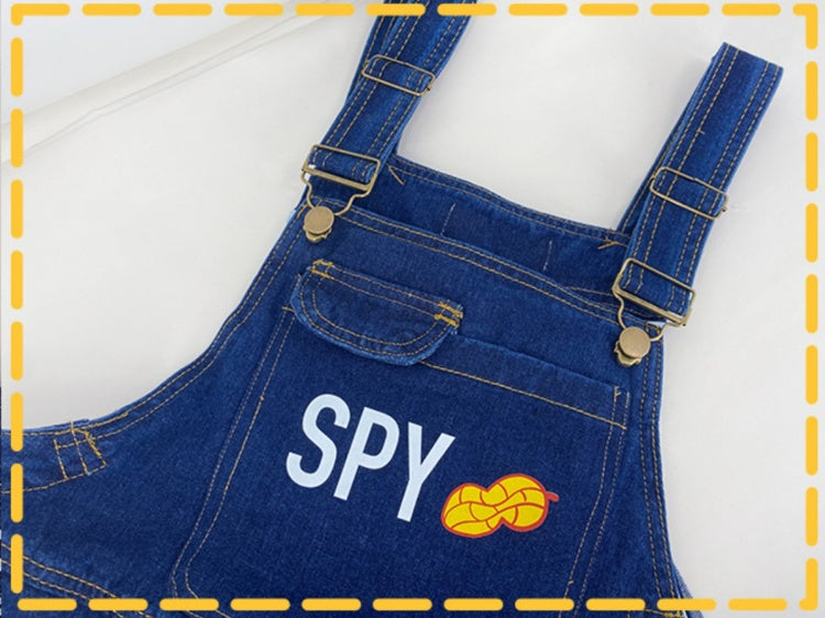 Inspired – Blau karierter Jeans-Overall mit Schleife hinten