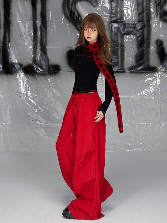 Red Wide-leg Cut Pants