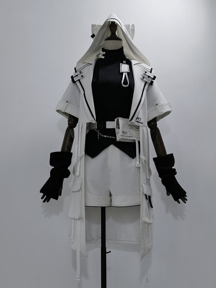 Cyberpunk Ears Coat Ouji White Hooded Techwear Cat Fashion