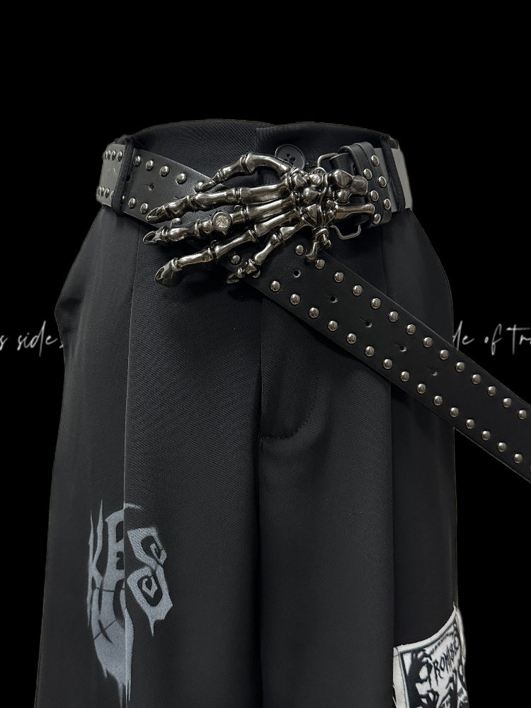 Punk Straight-Leg Shorts Applique Black