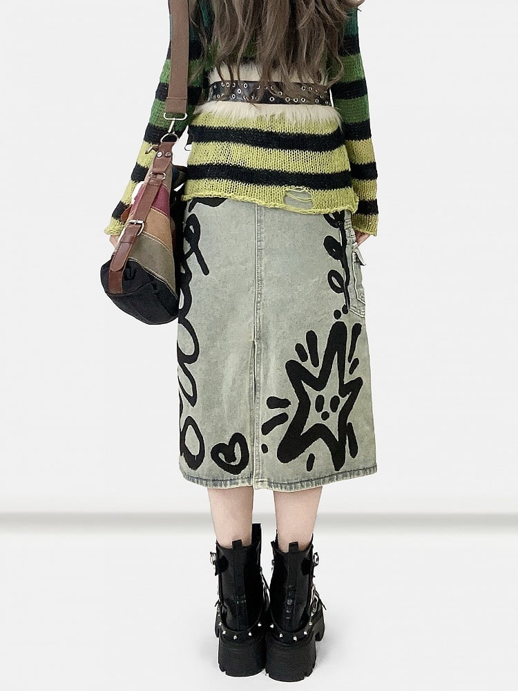 And Y2K Bowknot Kitty Skirt Denim Print Blue