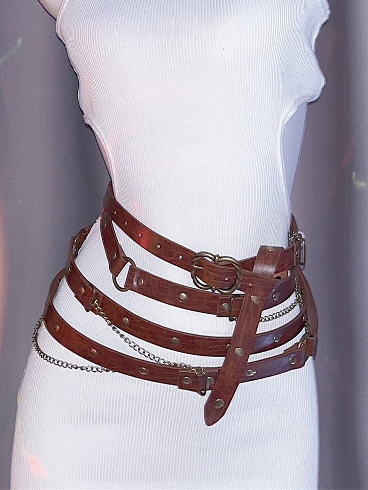 Taillengürtel Punk Schwarz/Khaki Charm Kette