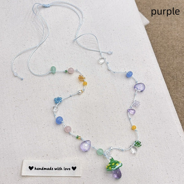 Y2K Blue/Red/Purple Cute Necklace Mushroom Beaded