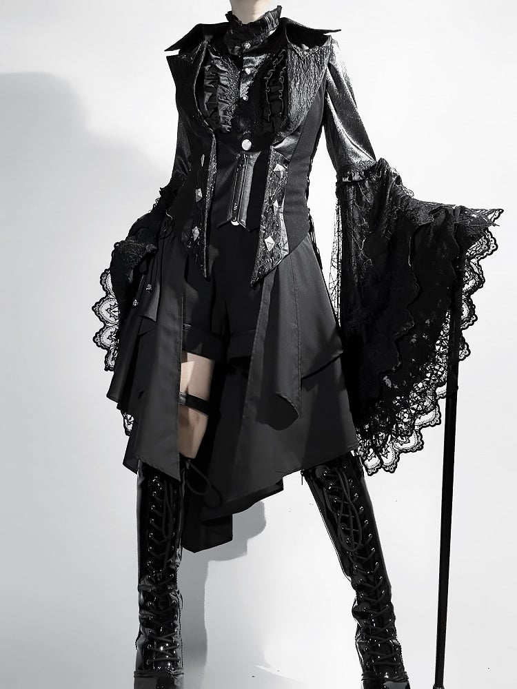 Lolita Ouji All Sleeves Tail Set Fashion Long Bell - Shirt + Waistcoat Black Gothic