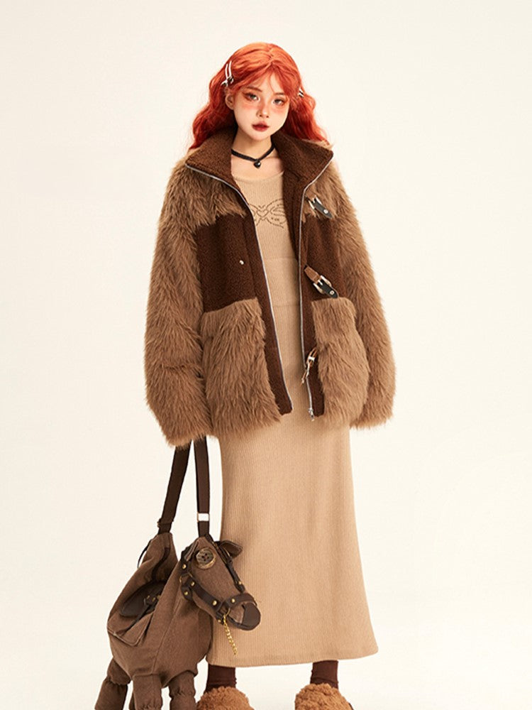 with Belt Maxi Dress Hooded Studded Butterfly Design Beige Knit