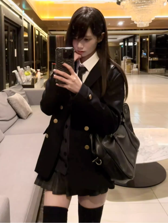 Muster Dark JK Rock Plissee Uniform 39CM Plaid Grau