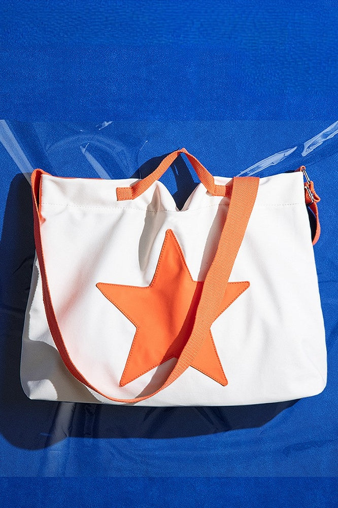 White Orange Star Tote Bag Capacity Large With